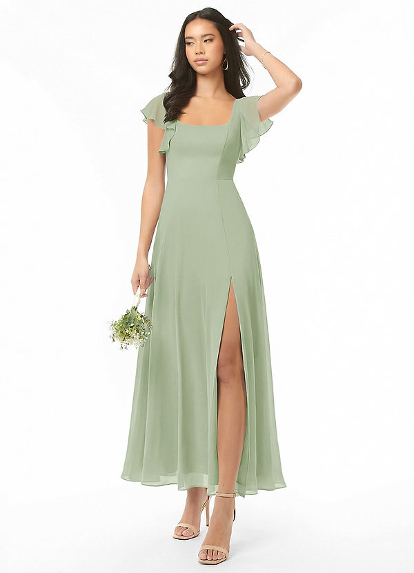 Azazie Bondi Bridesmaid Dresses Dusty Sage A-Line Ruched Chiffon Dress image1