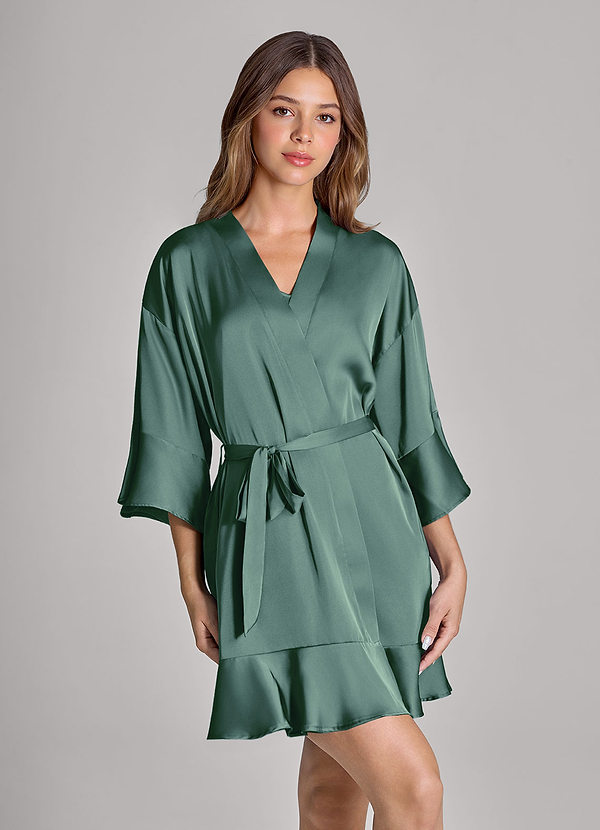 front Matching Color Ruffled Satin Robe