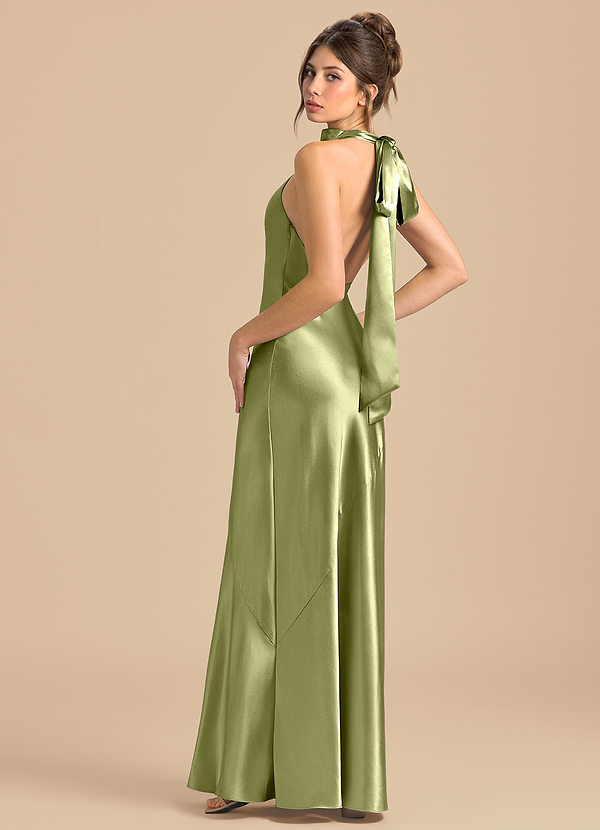 Azazie Velli Robes Demoiselle d'honneur Robe Fourreau en Satiné métallisé Col Haut Pistache image1