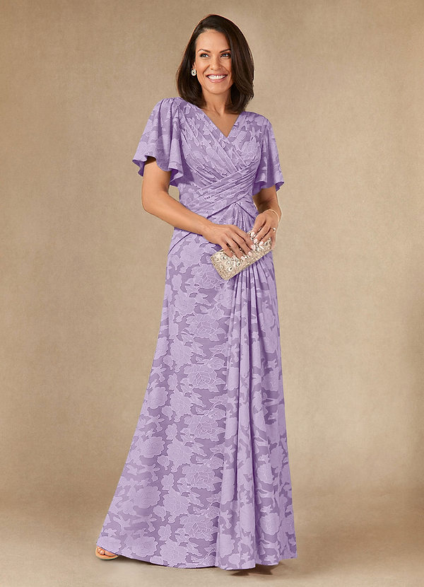 Azazie Emmeline Mother of the Brides Dresses Lilac A-Line Pleated Floral Burnout Dress image1