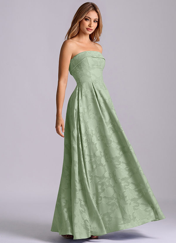 Azazie Lucienne Bridesmaid Dresses Dusty Sage A-Line Strapless Floral Burnout Dress image1