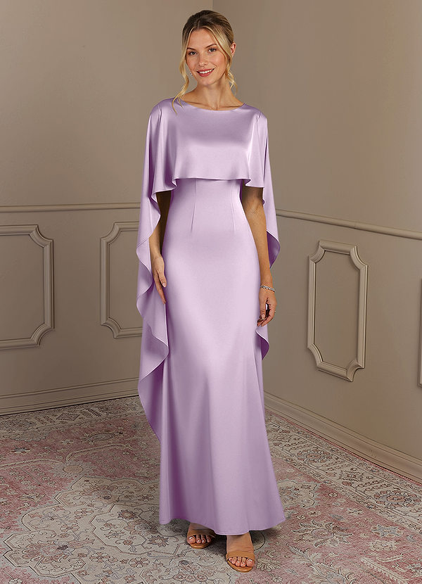 Azazie Eli Vestidos de Madre de la Novia Vestido de Lila Esmerilada de Satén Elástico de Recto con Cuello de barco image1