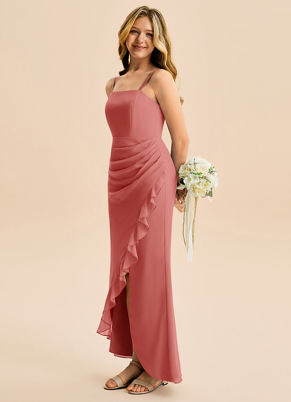 Azazie Buzzy Junior Robe Fourreau en Mousseline de soie Plissée Antique Rose image1