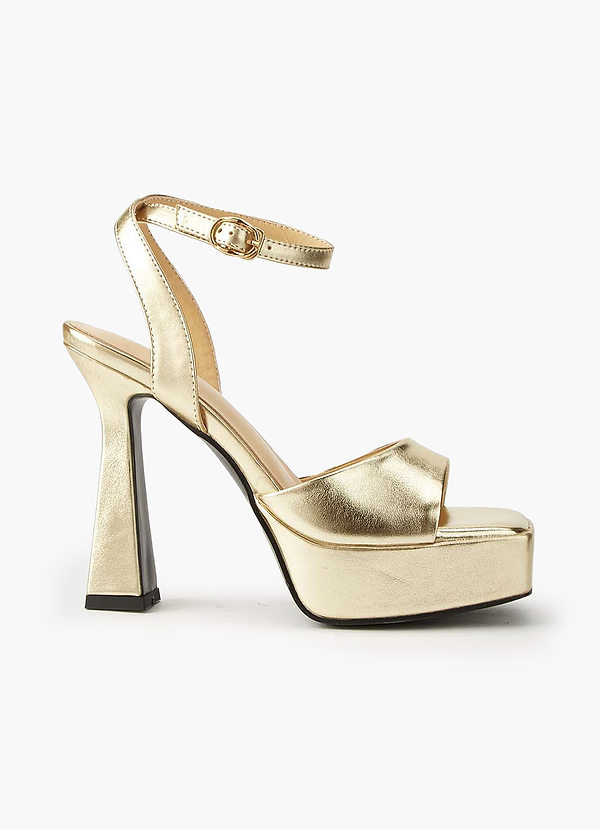 front Metallic Faux Leather Platform Heels