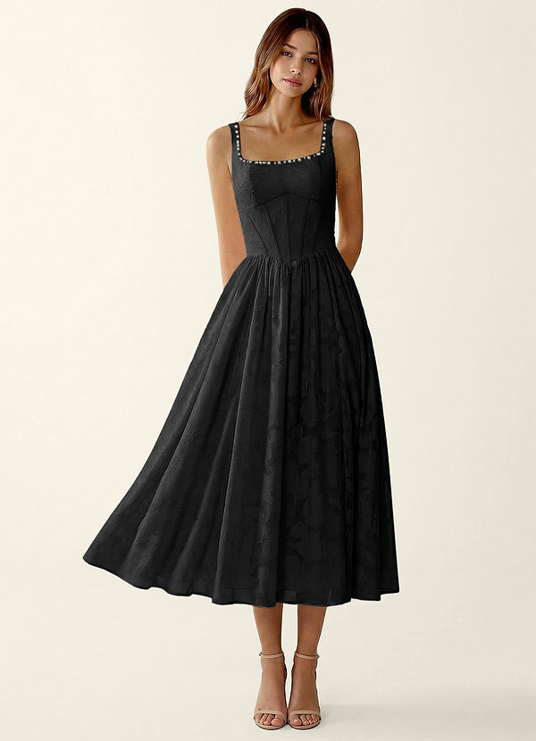 Ottavia Black Jacquard Midi A-line Graduation Dress image1