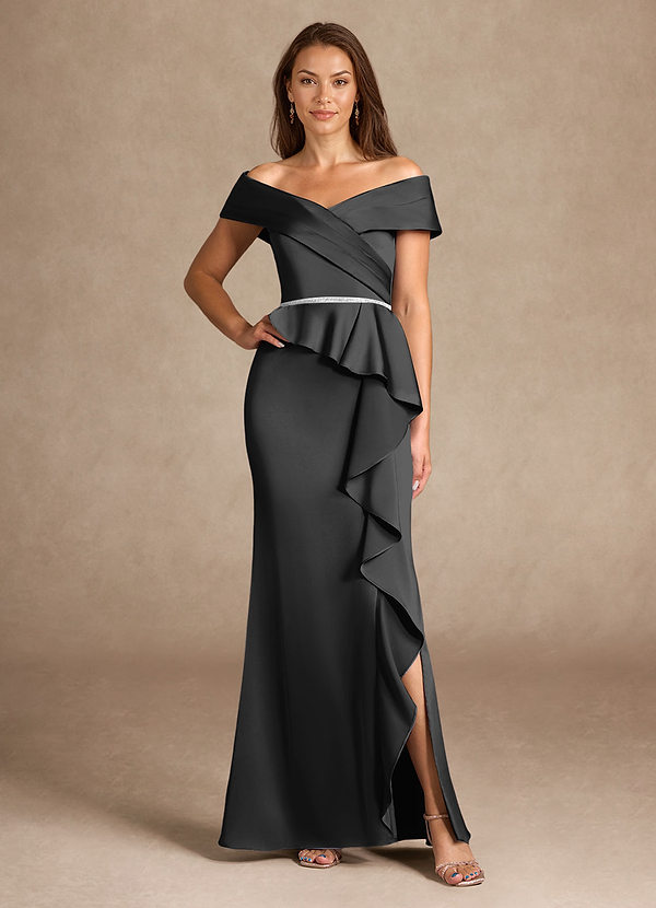 Azazie Dareia Vestidos de Madre de la Novia Vestido de Negro de Satén Elástico de Sirena con Vestidos sin tirantes image1