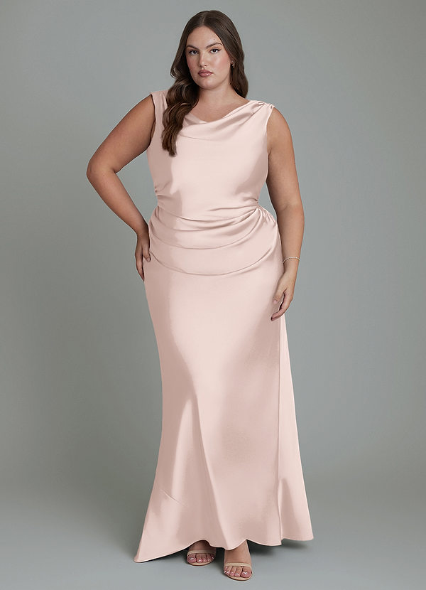 Azazie Kieryn Vestidos de dama de honor Vestido Rosa Rubor de Satén Elástico de Corte Sirena con Plisado image1