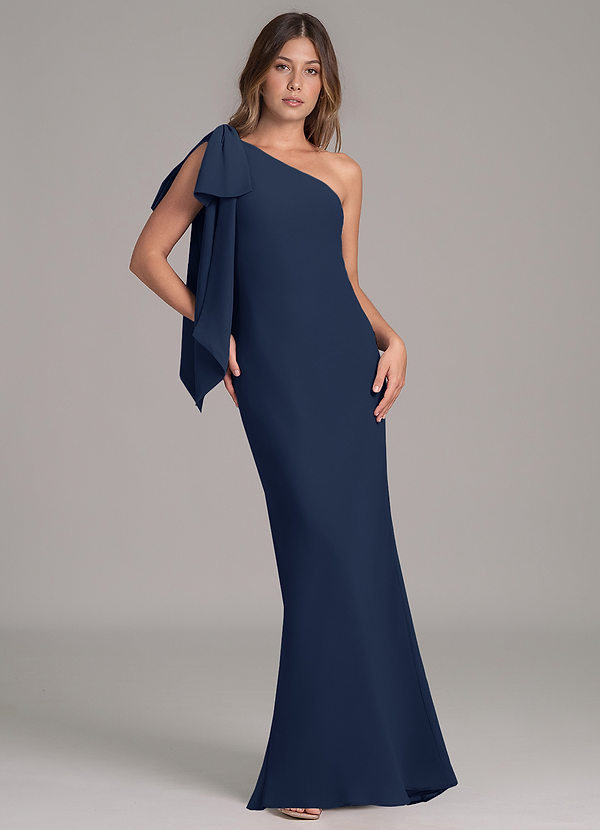 Azazie Capri Bridesmaid Dresses Dark Navy A-Line One Shoulder Chiffon Dress image1