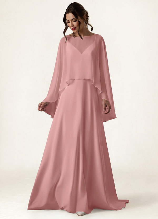 front Azazie Matching Color Chiffon High Low Sheer Cape