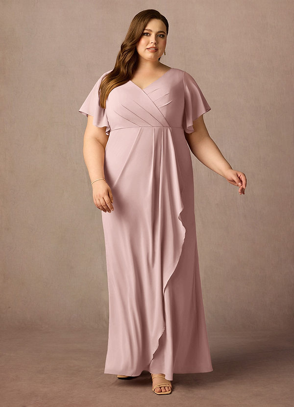 Azazie Song Mother of the Brides Dresses Dusty Rose Mermaid V-Neck Pleated Stretch Chiffon Dress image1