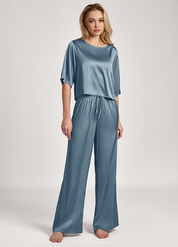 front Azul Polvoriento Conjunto de pijama con camiseta de satén