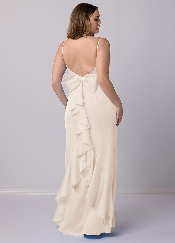 Barbie ♥ Azazie Abiti da Damigella Abito Sirena in Raso Elasticizzato Fiocco Alabastro Bianco image1