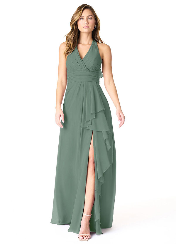 Azazie Aviv Bridesmaid Dresses Eucalyptus A-Line Pleated Chiffon Dress image1