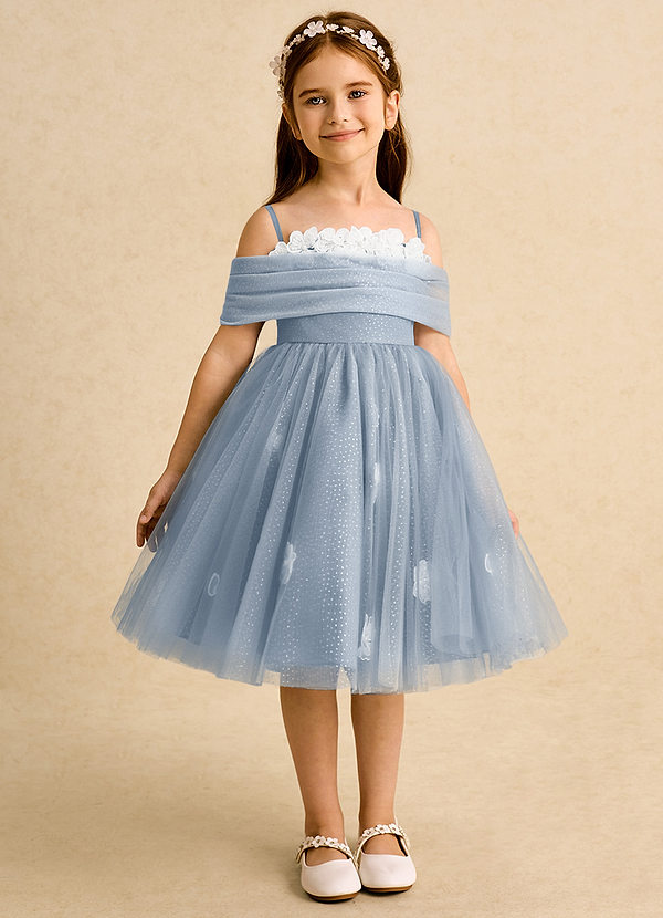 Azazie May Flower Girl Dresses Dusty Blue Ball-Gown Pleated Tulle Dress image1