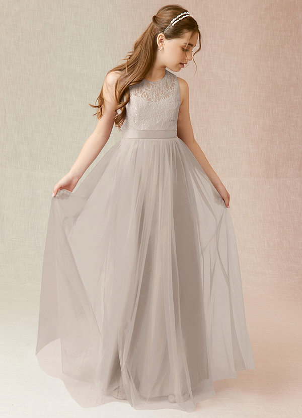Azazie Georgette Junior Frost A-Line Lace Tulle Dress image1