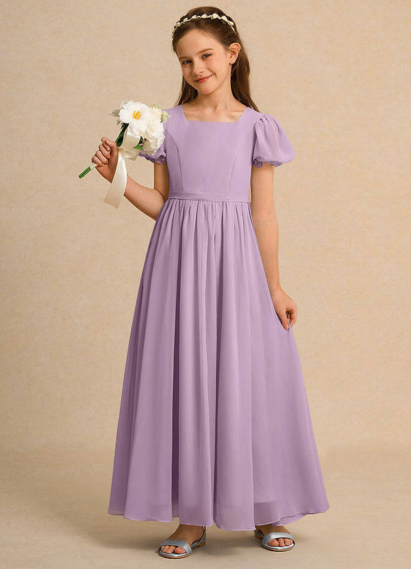 Azazie Lilia Girls Formal Flower Girl Dresses Wisteria A-Line with Sleeves Chiffon Dress image1