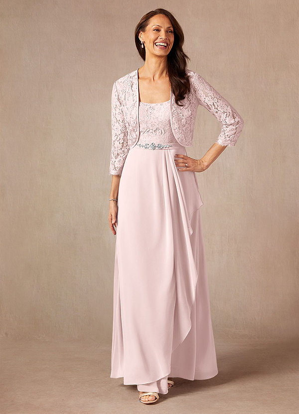 Azazie Ainsling Mother of the Brides Dresses Blushing Pink A-Line Square Neckline Lace Chiffon Dress image1