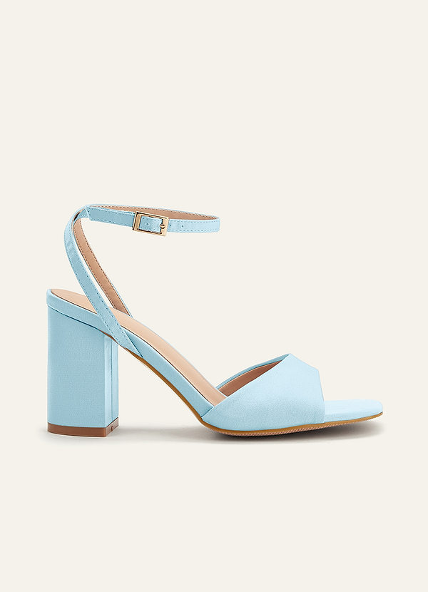 front Matching Color Stretch satin Square Toe Block Heels