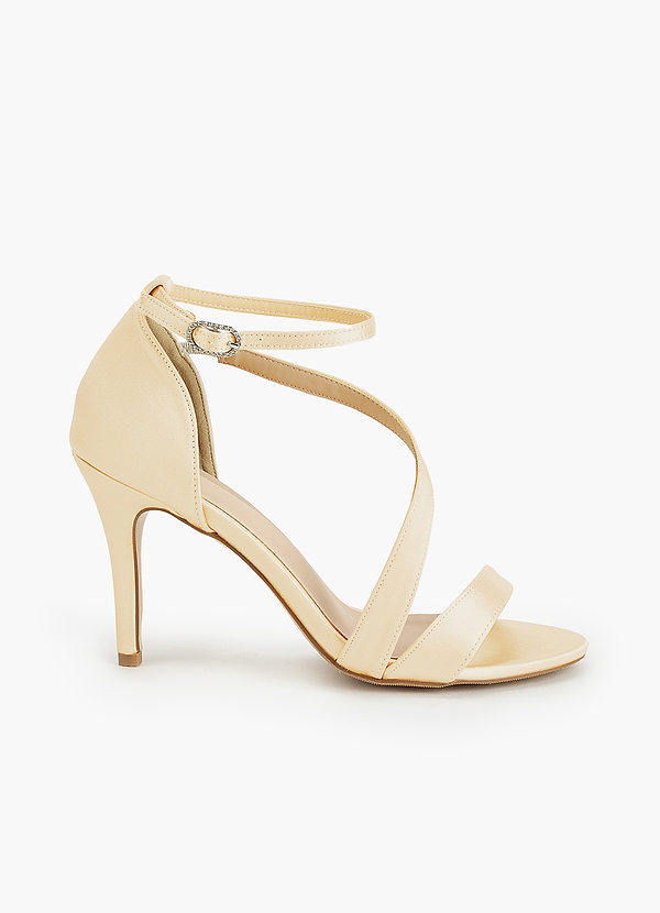 front Matching Color Satin Wrap Strap Stiletto Sandals