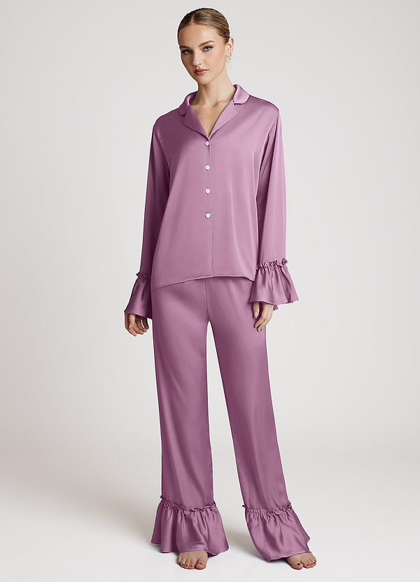 front Wisteria Lightweight Satin Ruffle Pajama Set