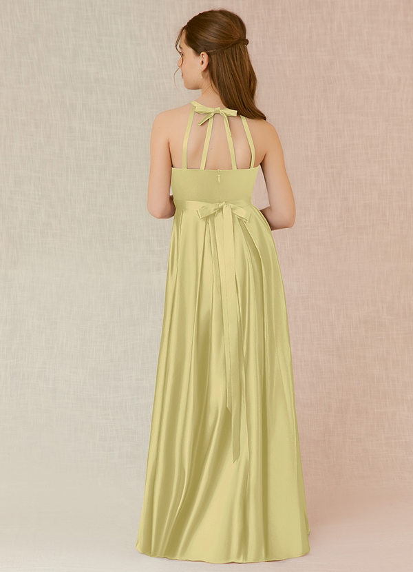Azazie Arianthe Junior Vestido de Sorbete De Limón de Satén Elástico de Corte En A con Con bolsillos image1