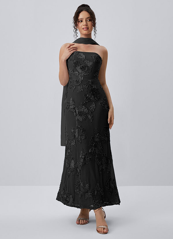 Esperanza Negro Vestido largo elástico de encaje con flores 3D image1