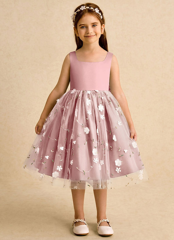 Bean Flower Girl Dresses Dusty Rose Ball-Gown Bow Tulle Dress image1