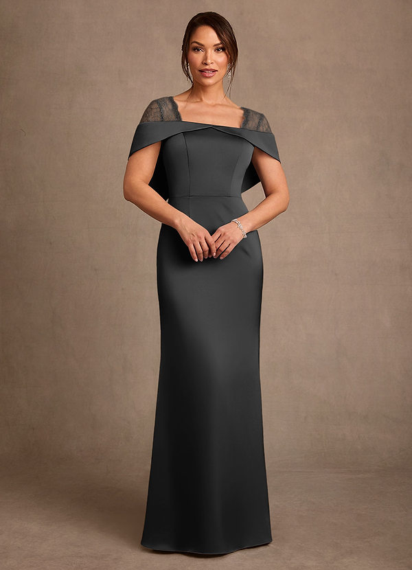 Azazie Henrieta Mother of the Brides Dresses Black Sheath Lace Stretch Satin Dress image1