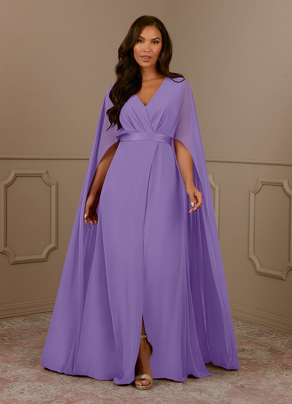 A-Line Pleated Chiffon Dress with V-Neck Tahiti