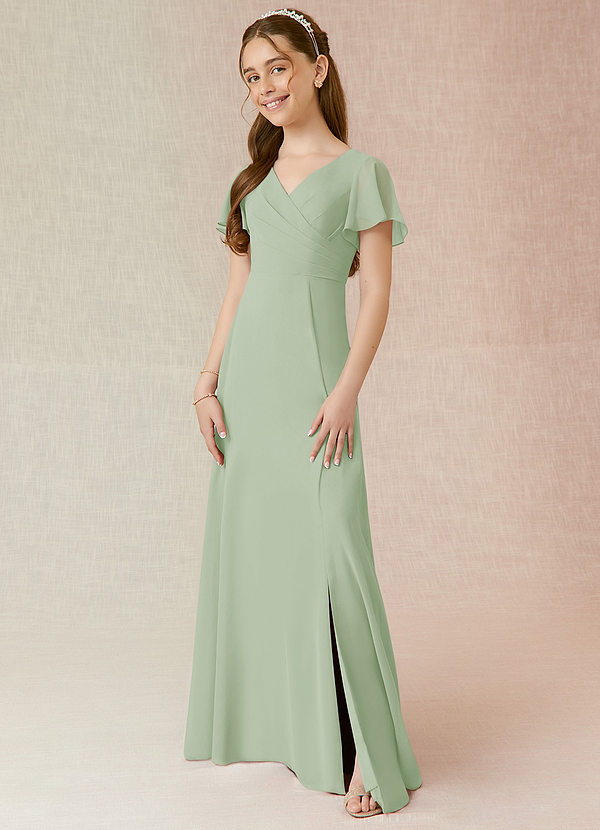 Azazie Induh Junior Dusty Sage A-Line Ruched Chiffon Dress image1