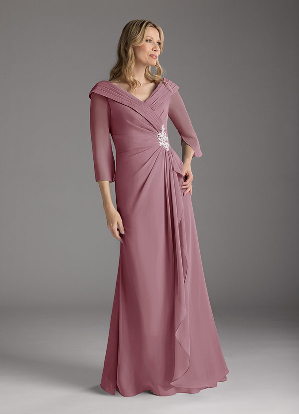A-line Scoop Neckline Chiffon Lace Dress Vintage Mauve main image 1