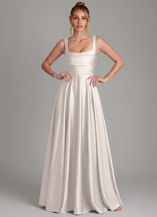 Azaria Bridesmaid Dresses White Alabaster A-Line Corset Stretch Satin Dress image1