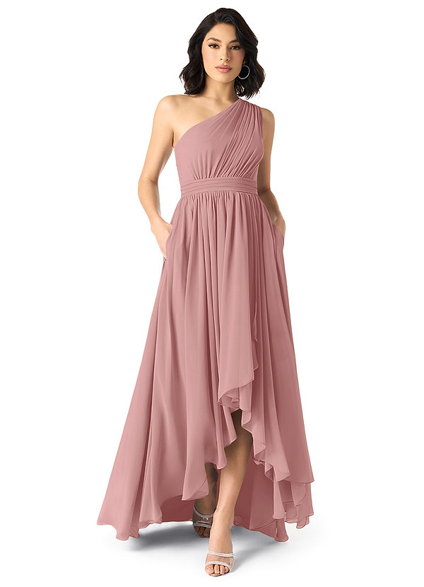 Azazie Mathilda Bridesmaid Dresses Dusty Rose A-Line One Shoulder Chiffon Dress image1
