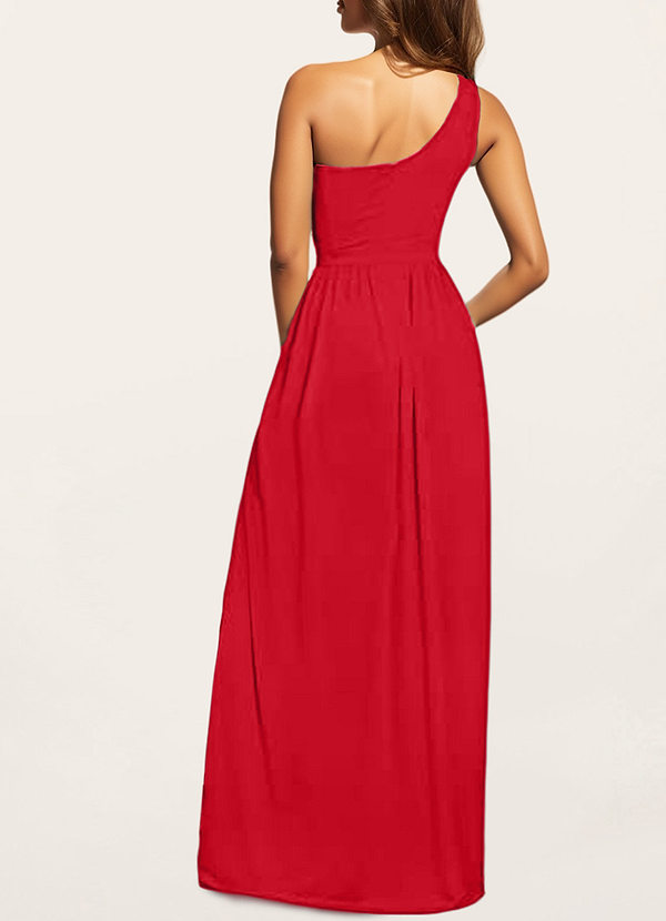 back On The Guest List Red One-Shoulder Maxi Dress