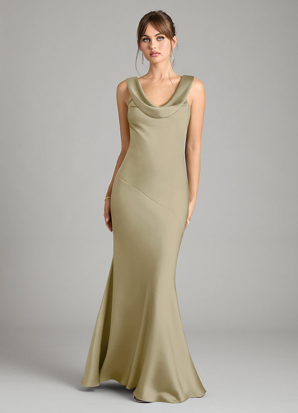 Azazie Rylina Bridesmaid Dresses Moss Green Mermaid Stretch Satin Dress image1