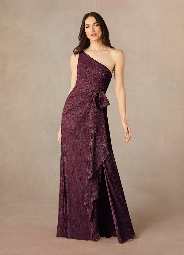 Azazie Jocelyn Berry Sheath One Shoulder Metallic Mesh Dress | Azazie