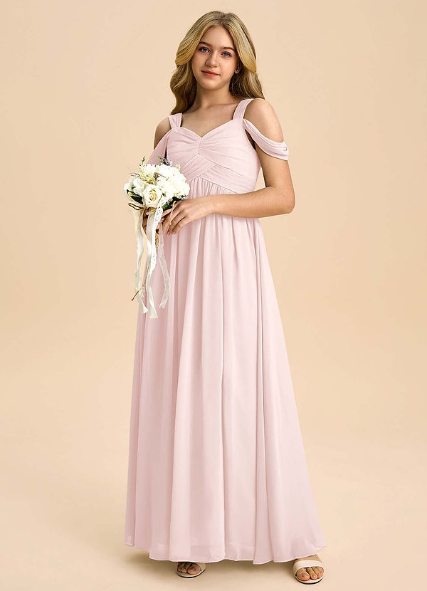 Azazie Lianne Junior Vestido de Rosa Rubor de Gasa de Corte en A con Vestidos sin tirantes image1