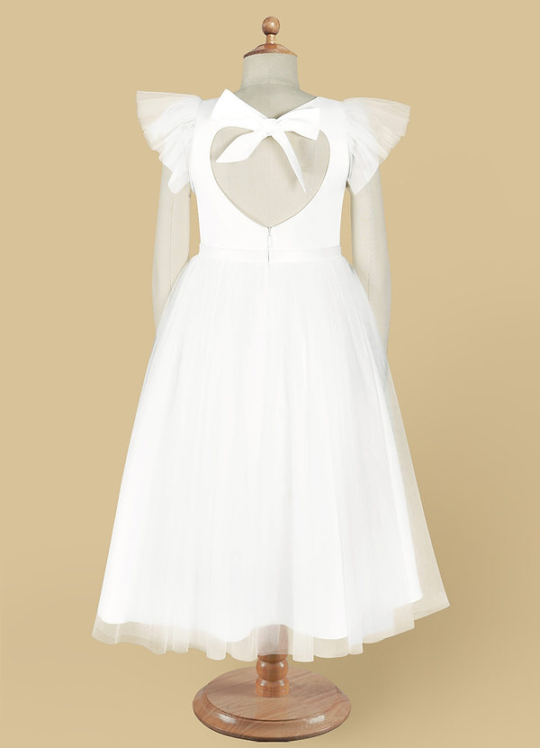 Azazie Aviana Flower Girl Dresses A-Line Tulle Knee-Length Dress with Sleeves image2