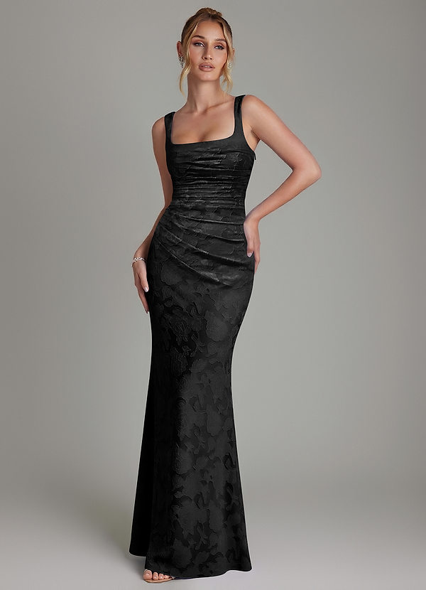 Azazie Agustina Vestidos Dama de Honor Vestido de Negro de Devorado Floral de Corte Sirena con Corsé image1