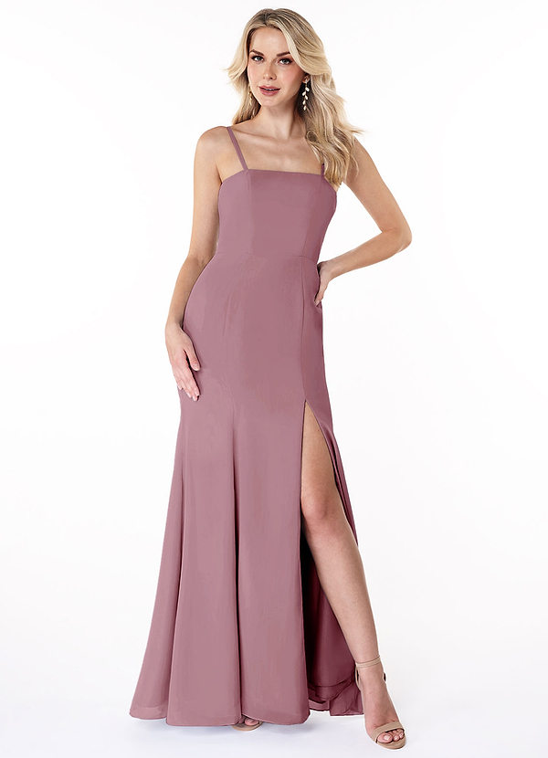 Azazie Cosette Bridesmaid Dresses A-Line Side Slit Chiffon Floor-Length Dress image1
