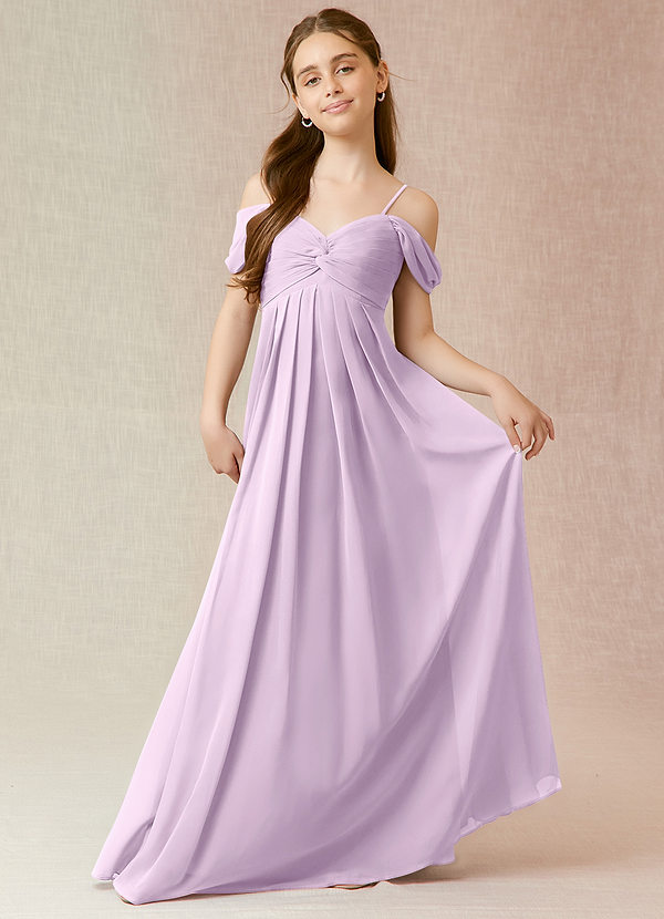 Azazie Kaitlynn Junior Frosted Lilac A-Line Off the Shoulder Chiffon Dress image1