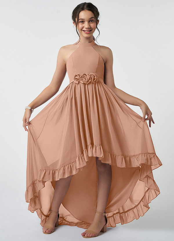 Azazie Hermione Junior Robe Trapèze en Mousseline de soie Champagne Rosé image1