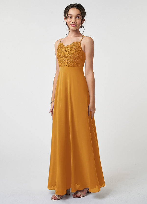 Azazie Sonya Junior A-Linie Spitze Chiffon Kleid Butterscotch image1