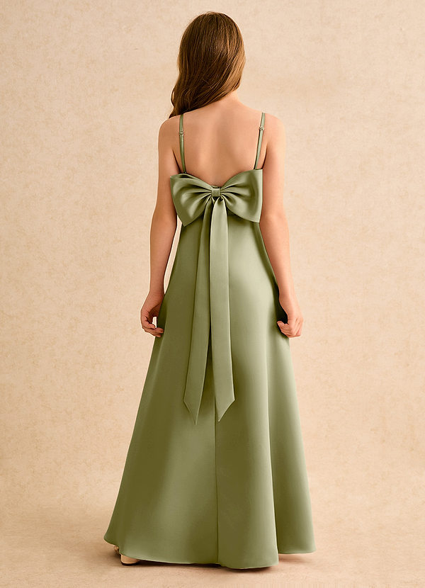 Azazie Joella Girls Formal Flower Girl Dresses Moss Green A-Line Pleated Matte Satin Dress image1