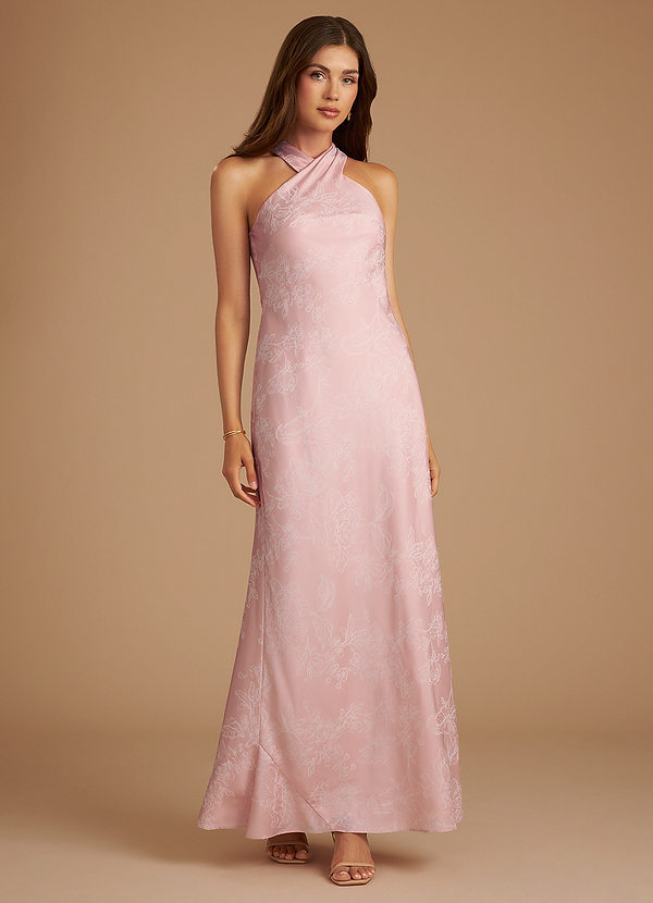 Azazie Doretta Vestidos Dama de Honor Vestido de Flor Rosa Pastel de Florecer de Corte Sirena con Plisado image1