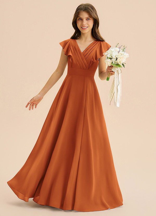 Azazie Anysa Junior Cinnamon A-Line Ruched Chiffon Dress image1