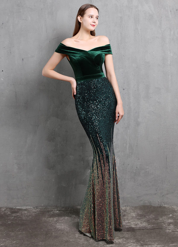 Kalinnu Off Shoulder Velvet Sequin Maxi Dress Dresses | Azazie