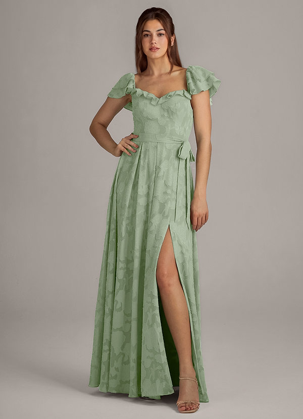 Azazie Aricella Brautjungfernkleider A-Linie Korsett Blumen-Burnout Kleid Staubiger Salbeigrün image1
