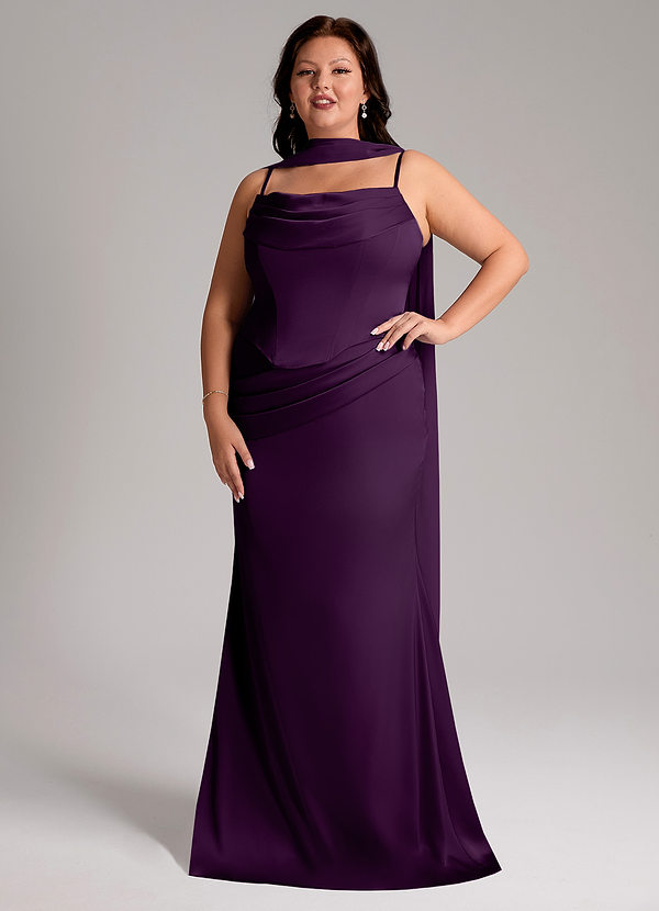 Azazie Sorrel Vestidos Dama de Honor Vestido de Uva de Satén Elástico de Corte Sirena Convertible con Sin tirantes image1
