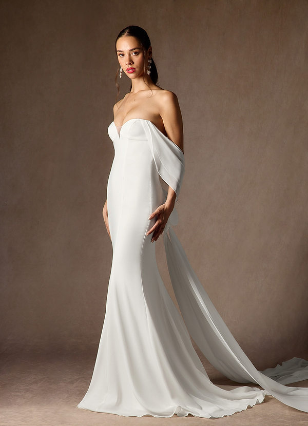Azazie Laylah Wedding Dresses Diamond White Mermaid Off the Shoulder Chiffon Dress image1